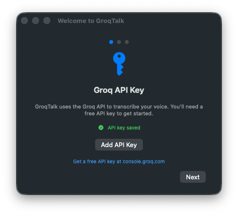 Foil onboarding setup window with API key and permission steps