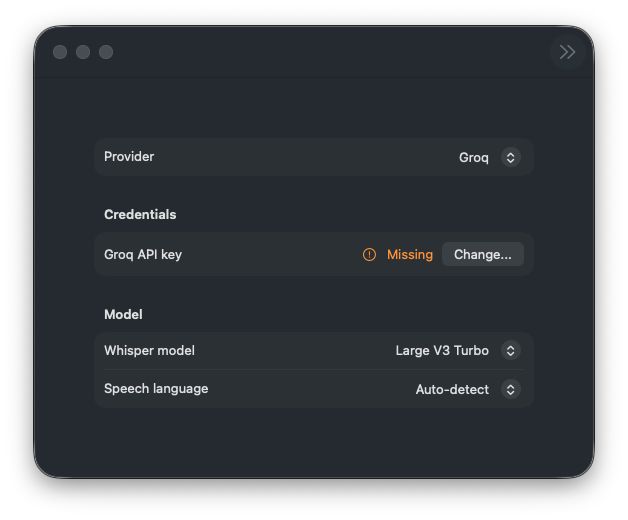 Foil Transcription settings with provider configuration and cleanup options